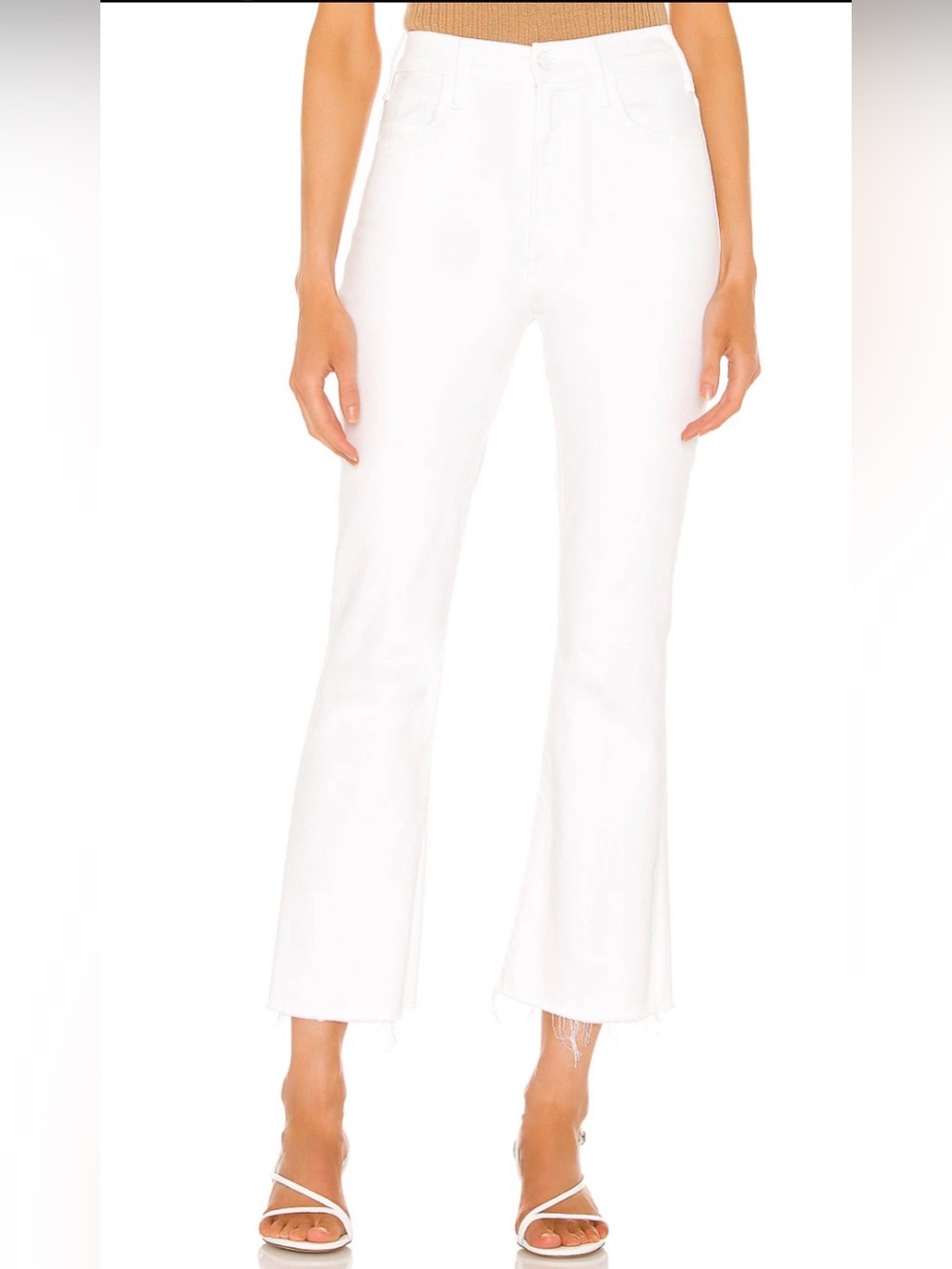 MOTHER The Hustler Ankle Fray White Flare Crop High Rise Jeans Size 26
